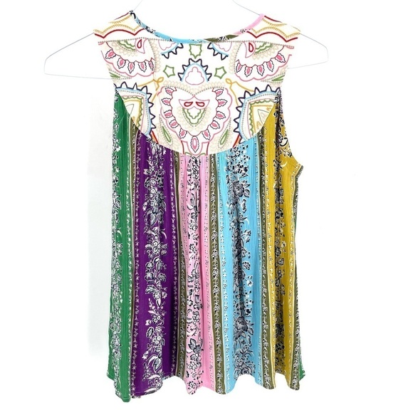 ANTHROPOLOGIE One September Larkspur Tank Embroidered Boho Patchwork Blouse Top - Picture 5 of 8